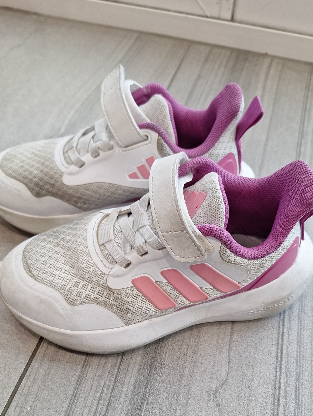 adidas White and Pink Kids Velcro Sneakers
